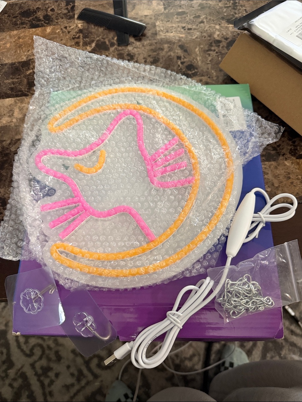 Neon Cat Crescent Moon LED Wall Sign - Pink & Orange